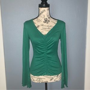 Just Polly NWT medium green long bell sleeve fashion top